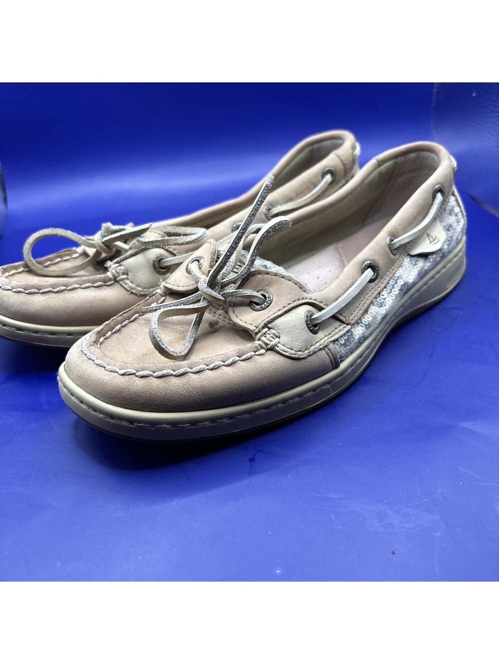 Sperry Top-Sider Women's Beige Boat Shoes with Sequin Detail